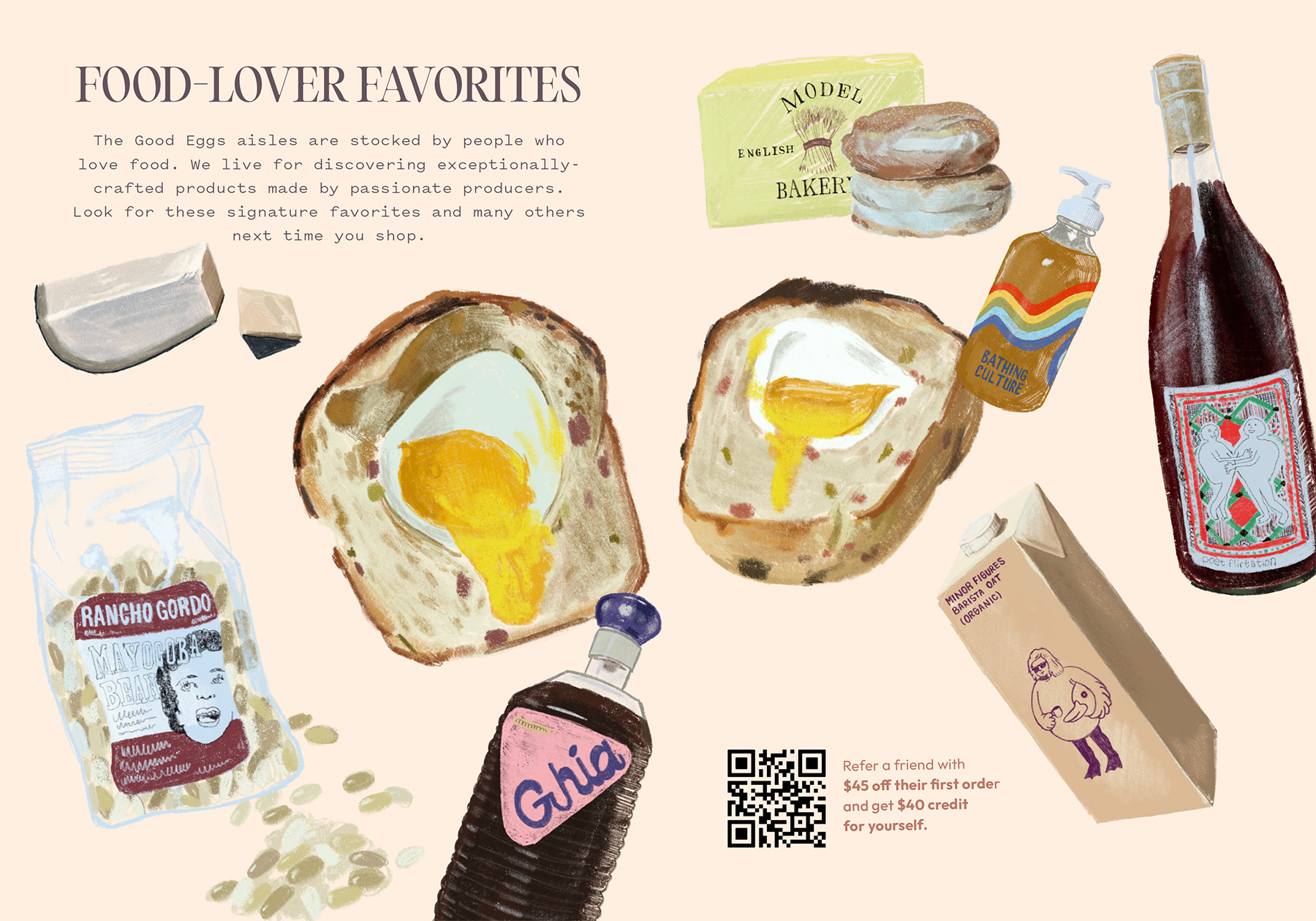 Good Eggs favorite products spread illustration